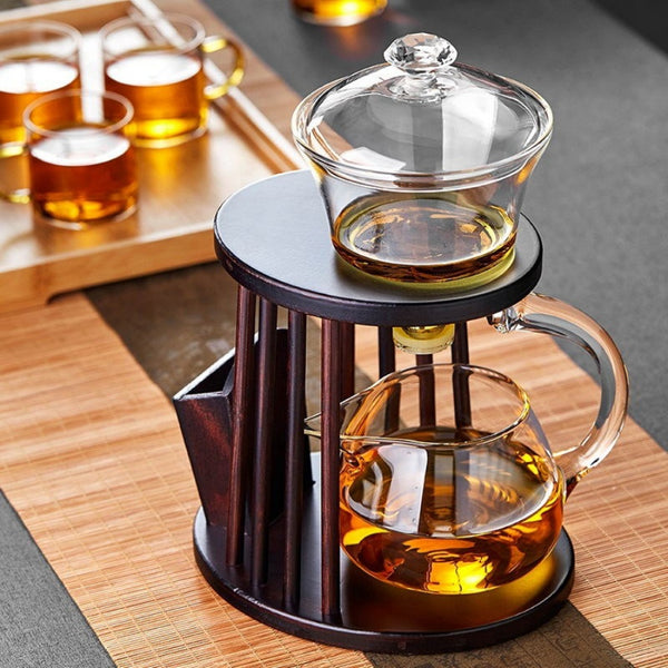 Semi-automatic transparent glass lazy tea set home high borosilicate glass tea maker high appearance level kung fu tea set