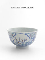 Four tone too blue and white bucket color window pine bamboo plum master cup single cup Jingdezhen vintage hand-painted tea set tea cup