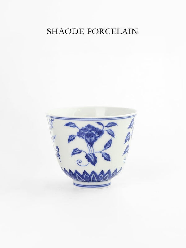 Shouzang kiln blue and white four seasons flower pattern master cup single cup Jingdezhen Chinese tea cup pure hand-painted sample tea cup