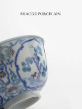 Four tone too blue and white bucket color window pine bamboo plum master cup single cup Jingdezhen vintage hand-painted tea set tea cup