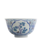 Four tone too blue and white bucket color window pine bamboo plum master cup single cup Jingdezhen vintage hand-painted tea set tea cup