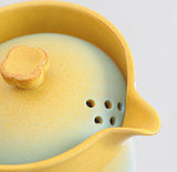 Yellow and blue gradient ceramic travel tea set