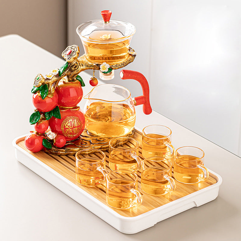 Lucky Ruyi Automatic Magnetic Lazy Kung Fu Glass Teapot Set