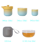 Yellow and blue gradient ceramic travel tea set