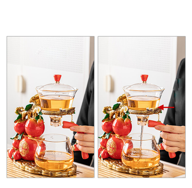 Lucky Ruyi Automatic Magnetic Lazy Kung Fu Glass Teapot Set
