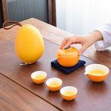 Ceramic Teapots with 3 Cups Orange Shape Travel Tea Set