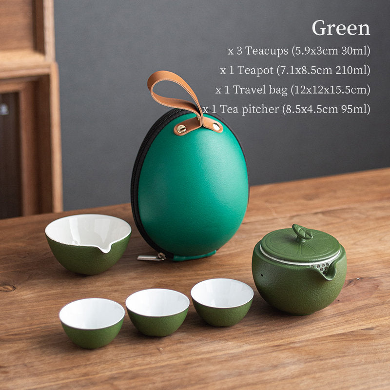 Ceramic Teapots with 3 Cups Orange Shape Travel Tea Set