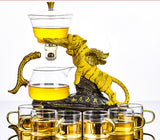 RORA Lazy Kungfu Glass Tea Set Magnetic Water Diversion Rotating Cover Bowl Semi-Automatic Crystal Glass Teapot Suit