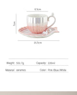 Pearl Shell Ceramic Exquisite Coffee Cup and Saucer Set for Afternoon Tea Cup 240ML