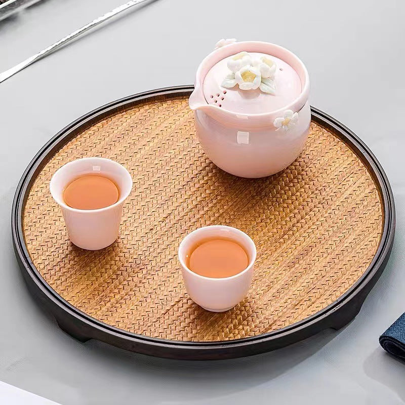 Pink Porcelain Teapot Set Handmade Plum Blossoms Travel Tea Set