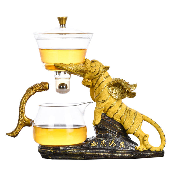 RORA Lazy Kungfu Glass Tea Set Magnetic Water Diversion Rotating Cover Bowl Semi-Automatic Crystal Glass Teapot Suit