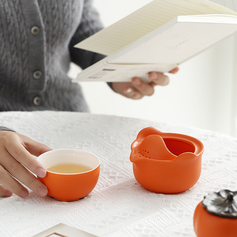 Persimmon Ceramic Teapots Gaiwan Set with Teacup